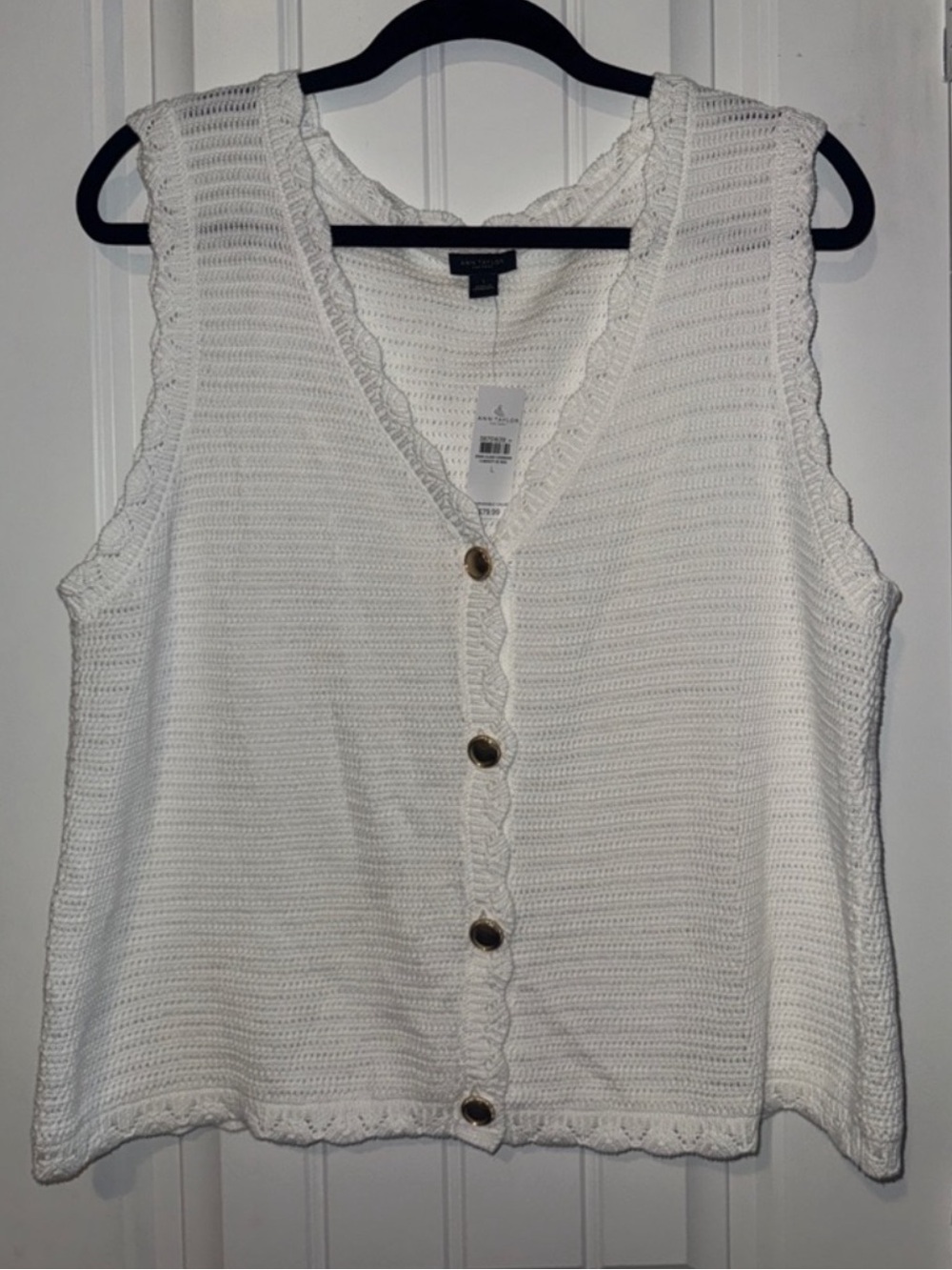 Ann Taylor Factory White Crochet Button croquette prairie feminine Top - Picture 1 of 3